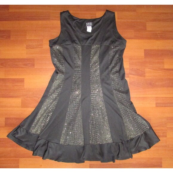 NWD Black Gold Flared Dress - Large - Picture 7 of 7